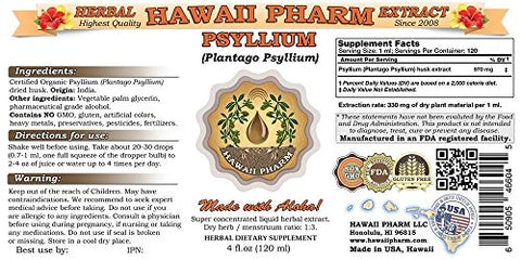 Psyllium Líquido Extrato, Tintura de Psyllium (Plantago Psyllium), Suplemento Herbal, Hawaii Pharm, Fabricado nos EUA, 120 ml