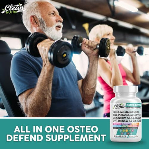 Clean Nutraceuticals - Suplemento de Cálcio Magnésio Zinco com Potássio, Cobre, Estrôncio, Sílica, Vitamina D3 K2, Boro, Vitamina B1 B12 Erva de Trevo Vermelho Alfafa Manjericão Cápsulas para Homens e Mulheres Limpo