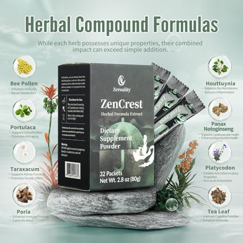 Zeroality - ZenCrest: Suplemento Natural para Próstata, Fórmula Herbal Chinesa Tradicional, Promove uma Próstata Saudável, Melhora a Função Urogenital, Sem Efeitos Colaterais, (32 Pacotes – 1 Caixa)