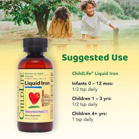 Suplemento de Ferro Líquido para Crianças, Gotas de Ferro, Suplemento de Ferro para Bebês, Livre de Glúten – Natural, 30ml - CHILDLIFE ESSENTIALS