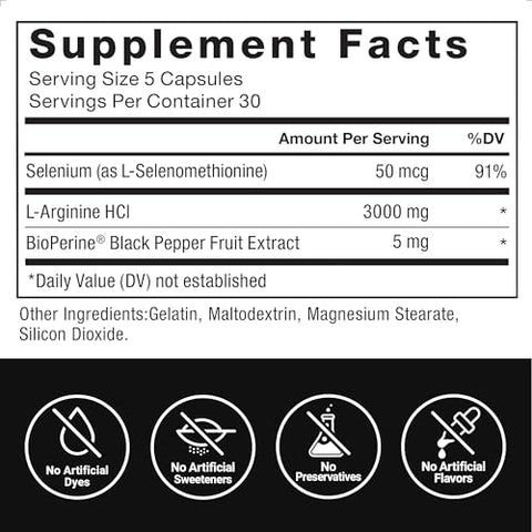 Force Factor - FORCE FACTOR – Suplemento de L-Arginina com Óxido Nítrico e BioPerine para Construção Muscular e Melhor Fluxo Sanguíneo, Circulação, Entrega de Nutrientes e Bombas Musculares – L-Arginina