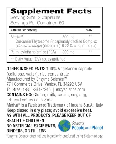 Enzyme Science - Meriva Curcumin 120 Cápsulas Naturais para Suporte Fisiológico Ajuda a Fortalecer o Sistema Nervoso e Imunológico | Marca: Pea