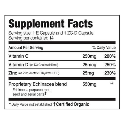 D – Reforço do Sistema Imunológico em 5 Dias – Suplemento de Suporte Imunológico com Vitamina C, Equinácea e Zinco - EZC Pak