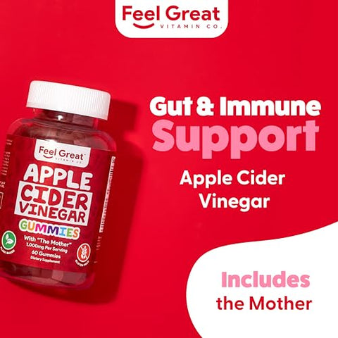 The Feel Great Vitamin Company - Feel Great Vitamin Co. Gomas de Vinagre de Maçã | Com a Mãe | Suporte Digestivo Antioxidante Natural para uma Absorção Nutricional Saudável