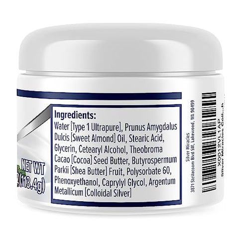 Creme de Prata Coloidal Silver Miracles – 120ml – Creme de Cura para Pele de Prata Coloidal – Sem Perfume e Corante – Hidrata a Pele Seca – Feito com Prata Pura 99.999%