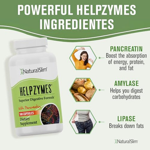 Helpzymes Enzimas Digestivas para Digestão, Alívio de Inchaço e Gases – 60 cápsulas - NaturalSlim