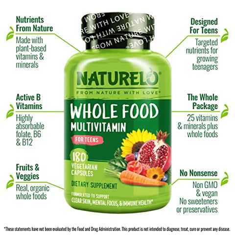 Multivitamínico Integral para Adolescentes – Vitaminas e Minerais para Meninos e Meninas Adolescentes – Suplemento para Crianças Ativas – com Alimentos Integrais Orgânicos – Não-OGM – Vegano - NATURELO