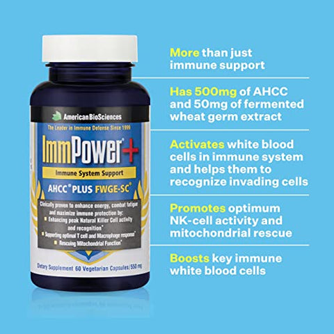 American BioSciences - ImmPower Plus – Suporte Imunológico e Resgate Mitocondrial – AHCC | 60 cápsulas | 500mg | Marca ImmPower