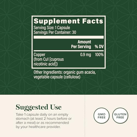 Global Healing Center - Global Healing – Suplemento de Cobre Bio-Ativo Cu1 – Ácido Nicotínico Cuproso Auxilia na Desintoxicação do Corpo – Suporta o Sistema Imunológico