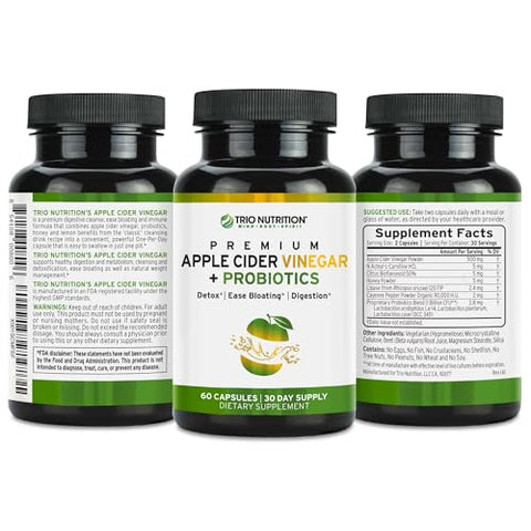 Cápsulas de Vinagre de Maçã com Bilhões de Probióticos de Múltiplas Cepas – Marca em Destaque - TRIO NUTRITION