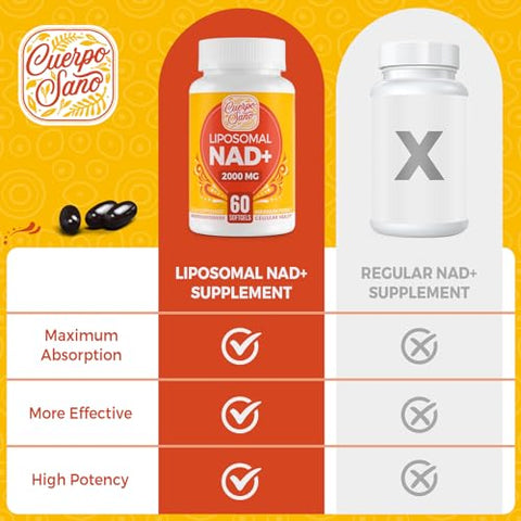 Cuerpo Sano - Suplemento NAD Lipossomal de 2000 MG, Alta Absorção, Mais Eficiente que o Nicotinamida Ribosídeo, Puro – Marca em Destaque