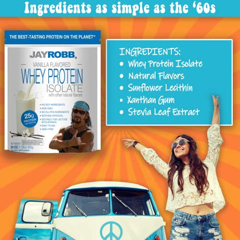 Whey Isolado de Baunilha em Pó – Baixo Carboidrato, Keto, Vegetariano, Sem Glúten, Sem Lactose, Sem Açúcar Adicionado, Sem Gordura, Sem Soja, Sem Ingredientes Artificiais, Não-OGM, Melhor Sabor (24g) - JAYROBB