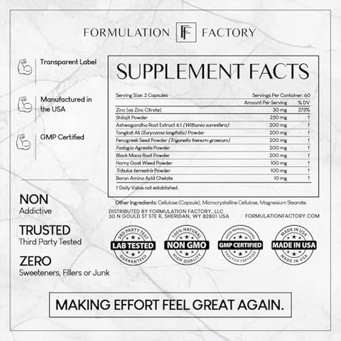 Formulation Factory - Self Obsessed: Maximizador de Masculinidade 10 em 1 para Homens, Crescimento Muscular, Energia, Impulso, Resistência, Resistência, Força, Cognição, Recuperação, Impulsionador, Potencializador, Shilajit, Tongkat