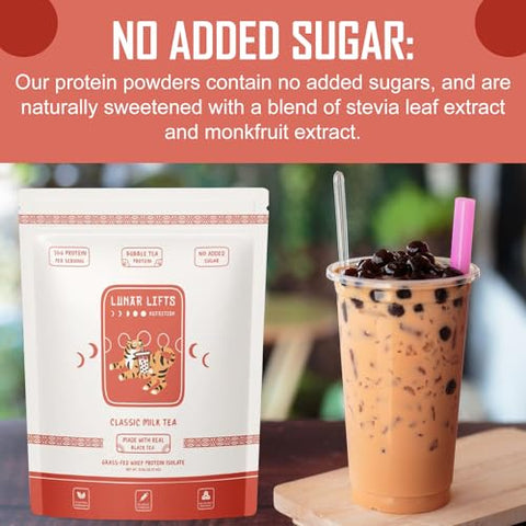 Lunar Lifts Nutrition - Pó de Proteína de Chá com Leite Clássico Boba | Isolado de Proteína Whey | 26g Proteína Whey de Pasto | Sem Açúcar Adicionado ou Ingredientes Artificiais | Pó de Proteína para Bubble Tea