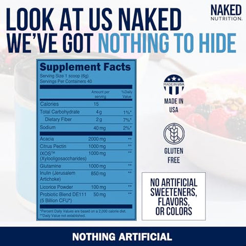 Naked Nutrition - Naked Gut – Pó Natural para Limpeza Intestinal, Suporte Digestivo, Livre de Transgênicos, Soja e Glúten, Vegano e Hipoalergênico, 40 Porções