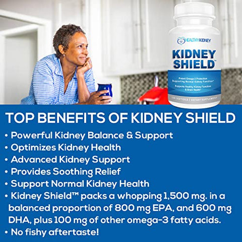 Kidney Restore - Kidney Shield 120 Cápsulas – Suporte à Função Renal Normal e Saúde Renal – Limpeza Renal Ômega 3 – 120g