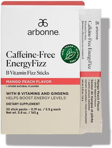 Generic - Caffeine-Free EnergyFizz Sticks de Vitamina B – Sabor Manga Pêssego 30 Sticks | Energia sem cafeína | Marca EnergyFizz