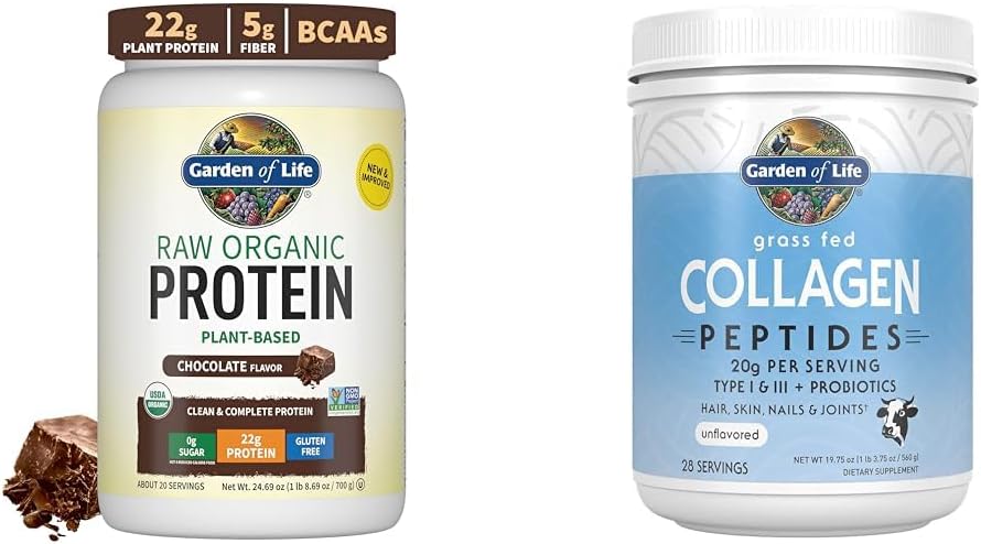 Pó de Proteína Vegana de Chocolate Orgânico com Colágeno de Pasto – Pó de Colágeno sem Sabor (G) - Garden of Life