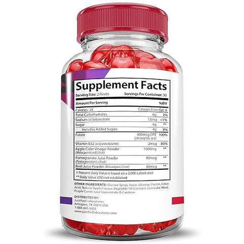 Justified Laboratories - (5 Pacotes) Gomas Activboost Keto ACV Fórmula Avançada 1000MG Active Boost Keto Gomas Vinagre de Maçã Activ Boost Formulado com Romã e Beterraba em Pó B12 Vegano