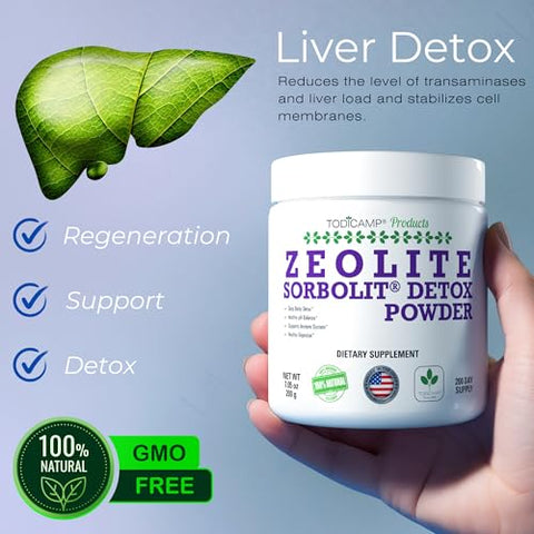 TODICAMP - Sorbolit Zeolite Detox Powder – Pó de Zeólita Clinoptilolita Sorbolit 1-2 µm – Suplemento em Pó para Desintoxicação do Fígado – Fornecimento de 200 Dias