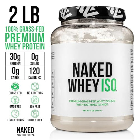 Naked Nutrition - Proteína Isolada Naked Whey – 2 Ingredientes, 30g Proteína de Pasto, Sem Sabor, Não Desnaturada, Sem GMO, Sem Soja, Sem Glúten, Sem Conservantes – 28 Porções