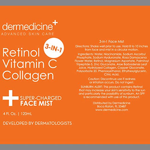 Dermedicine - Mist Facial Anti-Envelhecimento 3 em 1 Super Potente com Retinol, Vitamina C e Colágeno | Hidrata e Refresca : [nome da marca]