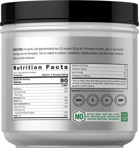 Proteína de Semente de Abóbora Orgânica | 454g | Vegetariana, Sem Glúten e Fórmula Não-OGM | Suplemento Keto e Paleo | 15g de Proteína por Porção - Horbäach