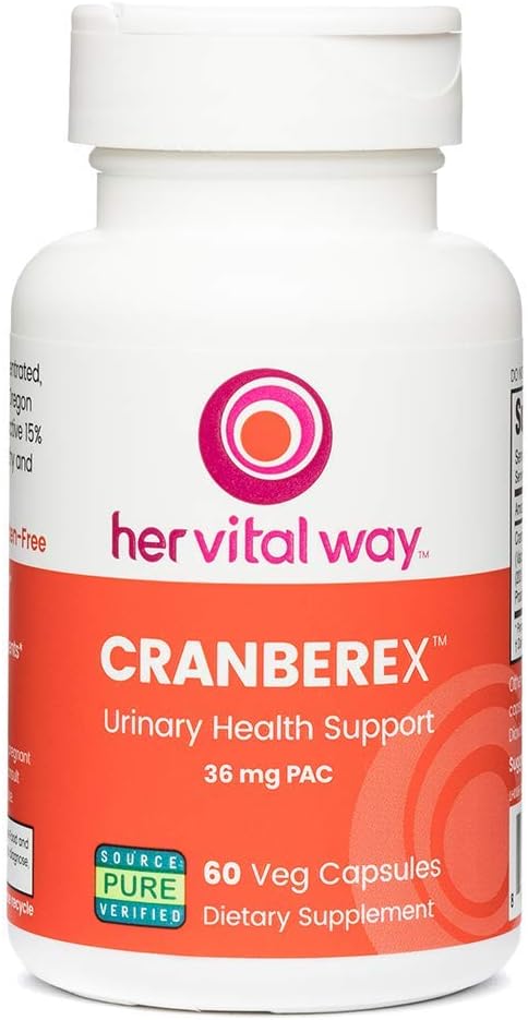 her vital way - Cranberex – Cápsulas de Cranberry para Mulheres e Homens – Suplemento de Cranberry com 36mg PAC – Cápsulas de Extrato de Cranberry para Saúde do Trato Urinário e Cuidados Renais – 60 Cápsulas Vegetais