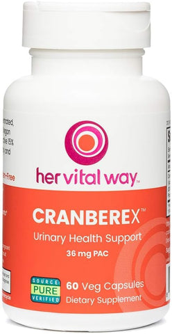 her vital way - Cranberex – Cápsulas de Cranberry para Mulheres e Homens – Suplemento de Cranberry com 36mg PAC – Cápsulas de Extrato de Cranberry para Saúde do Trato Urinário e Cuidados Renais – 60 Cápsulas Vegetais