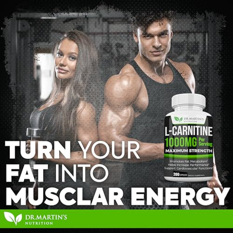 DR. MARTIN'S NUTRITION - DR. MARTIN’S NUTRITION L-Carnitina Extra Forte – 200 Cápsulas – 1000mg Por Porção – Acelere Seu Metabolismo e Melhore o Desempenho