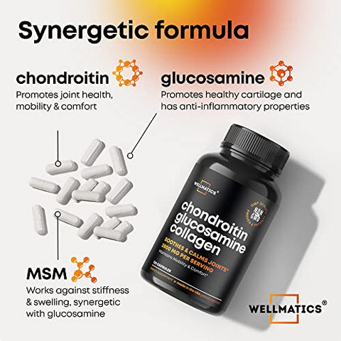 Wellmatics - Cápsulas de Glucosamina Condroitina MSM – Suplemento para Suporte Articular – Fabricado nos EUA – HSA