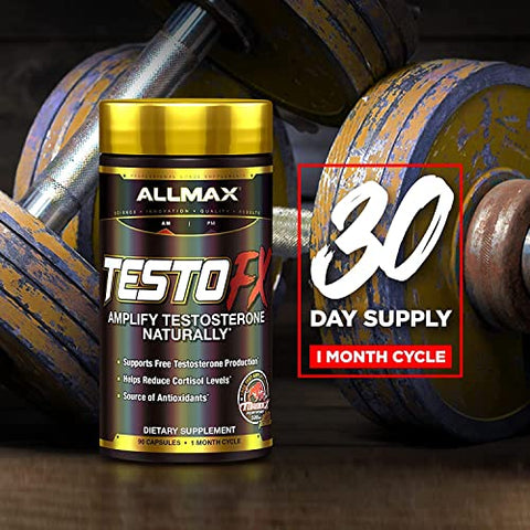 TESTOFX Suporte Masculino, Aumenta Força, Resistência e Resistência, Fórmula com Tribulus Terrestris, Ashwagandha, Tongkat Ali, 90 Cápsulas, Suprimento de 30 Dias - ALLMAX Nutrition