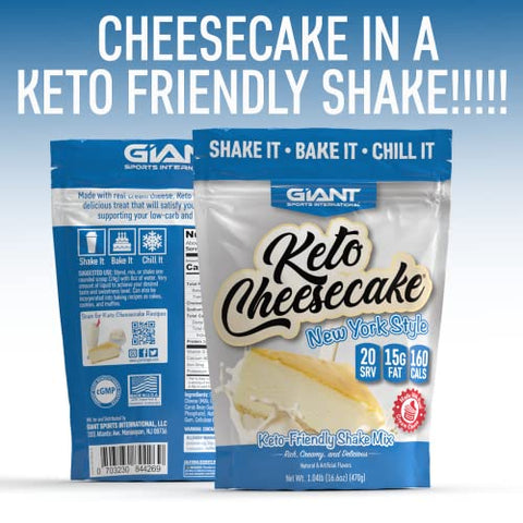 Giant Sports International - Giant Sports Keto Cheesecake Shake Mix – Delicioso Shake Low Carb, Dieta Cetogênica sem Glúten em Pó – Substituto de Refeição – Ideal com Leite de Amêndoa – Estilo Nova York (20 Porções)