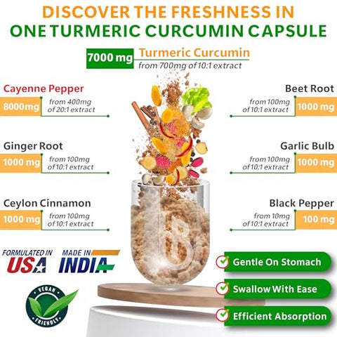 Herbpy - 2 Embalagens de Cúrcuma Curcumina com Pimenta Caiena 7 em 1 – Saúde das Articulações, Digestão, Sistema Imunológico, Cérebro