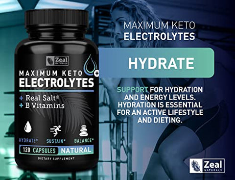 Zeal Naturals - Suplemento de Eletrólitos Keto (120 Cápsulas) – Suplemento Máximo de Eletrólitos Keto com Sal Real®, Vitaminas B, Magnésio e Potássio – Pílulas de Sal