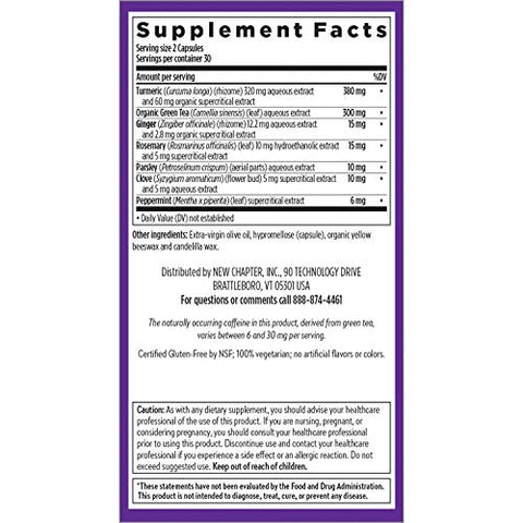 New Chapter - Novo Capítulo Suplemento de Cúrcuma Detox Diário Turmeric Force Ação Detox com Chá Verde Gengibre Sem Necessidade de Pimenta Preta Ingredientes Não-OGM Cápsula Vegetariana, 60 Unidades