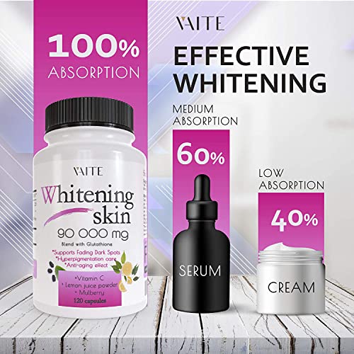 VAITE - Pílulas de Glutationa – Removedor de Cicatrizes de Acne – 90000 – Fabricado nos EUA – Pílulas Veganas para Clareamento da Pele com Anti-Envelhecimento