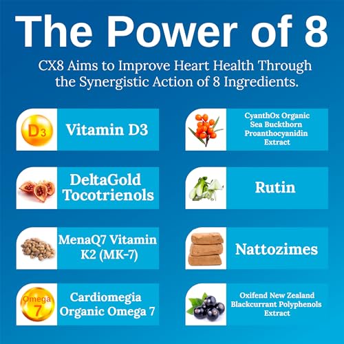 CX8 – Suplemento para Saúde do Coração com Vitamina K2, Espinheiro Marítimo e Vitamina D – Fórmula de Alta Potência para Suporte Cardiovascular Ótimo - Xtendlife