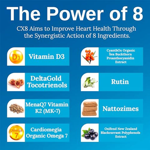 CX8 – Suplemento para Saúde do Coração com Vitamina K2, Espinheiro Marítimo e Vitamina D – Fórmula de Alta Potência para Suporte Cardiovascular Ótimo - Xtendlife