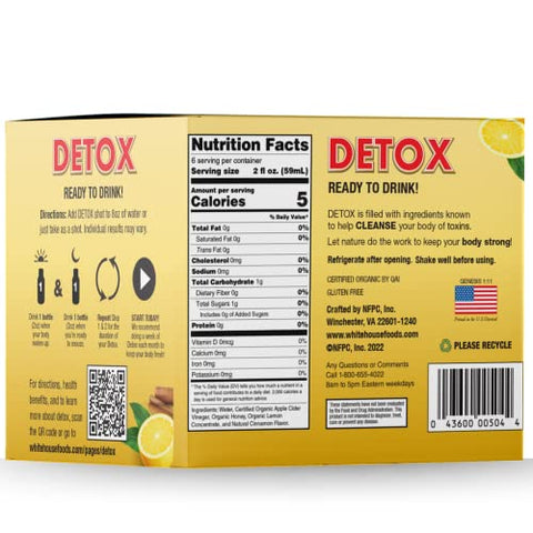 White House - Detox Vinagre de Maçã Shots, Casa Branca, Cru Não Filtrado, Prático (Detox, Pacote com 24)