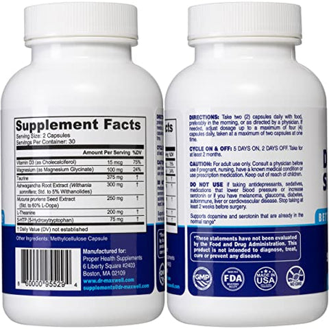 Dr. Maxwell - Suplementos de Serotonina e Dopamina, Melhores que o Suporte Apenas para Dopamina ou Serotonina. Ajuda a Manter Níveis Normais de Neurotransmissores. Mucuna Pruriens, 5-HTP, 60 Cápsulas para Mulheres e Homens