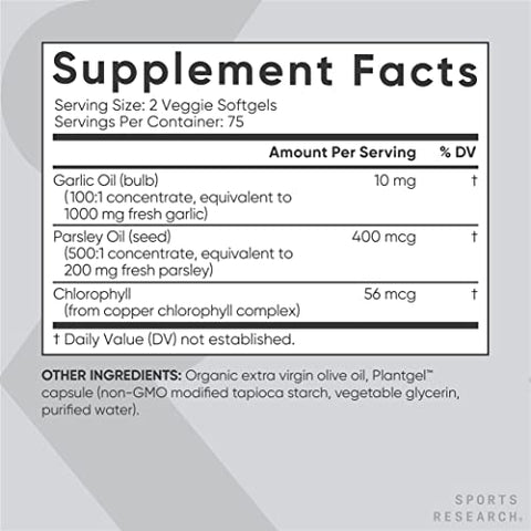 Óleo de Alho sem Odor Sports Research em Cápsulas (1000mg) com Salsa | Benefícios para a Saúde | 60 Cápsulas