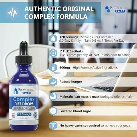 BioSource Labs - Complex Diet Drops – Melhores Gotas Naturais para Gerenciamento de Peso para Homens e Mulheres (1 Frasco, 60 ml) – Fornecimento de 30 Dias