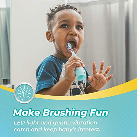 Escova de Dentes Elétrica Sonic para Crianças de 1-3 Anos, com Capa de Dinossauro Fofa e Temporizador Inteligente de LED, 4 Cabeças de Escova (Debby) - Papablic
