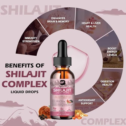 B BEWORTHS - Shilajit Resina Líquida | Shilajit Puro para Homens 85 Minerais Traços Complexo Contém Ashwagandha, Cúrcuma, Ginseng, Chaga, Ácido Fúlvico para Suporte Imunológico, Estimulante Cerebral e