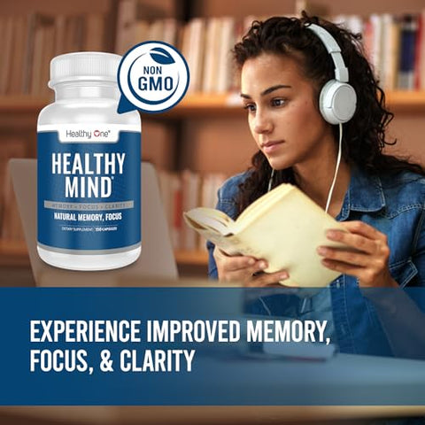 Healthy One - Suplemento Natural para Memória e Concentração – Healthy Mind Brain Booster – Memória, Clareza – 60 cápsulas