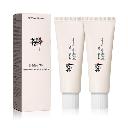 Iweoffhw - Protetor Solar Orgânico Relief Sun FPS50, PA Arroz e Probióticos, Solução Coreana de Cuidados com a Pele para Todos os Tipos de Pele, Proteção Nutritiva da Pele (2 unidades)