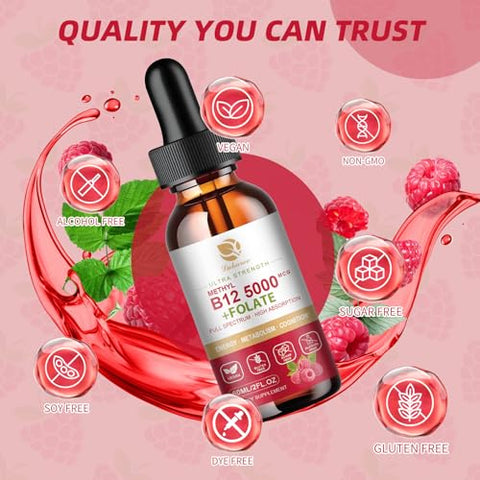 Lukaree - Vegan B12 Líquido – Gotas Sublinguais de Vitamina B12 – 5000 mcg Methylcobalamin, 3000 mcg Adenosyl – 30 ml