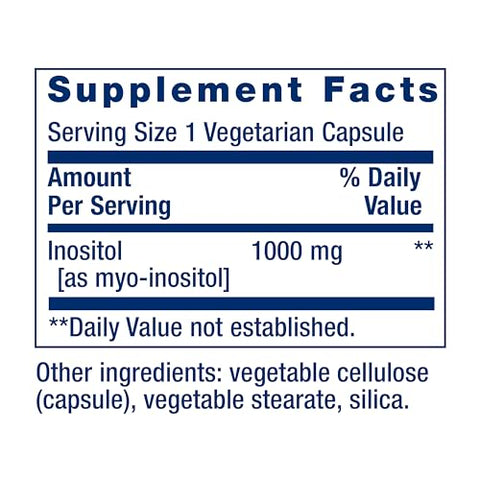 Inositol Caps – 1000 mg, Myo-Inositol – Saúde do Humor, Bem-estar, Metabolismo Saudável, Equilíbrio Hormonal – Sem Glúten, Não-OGM, Vegetariano – 360 Cápsulas - Life Extension