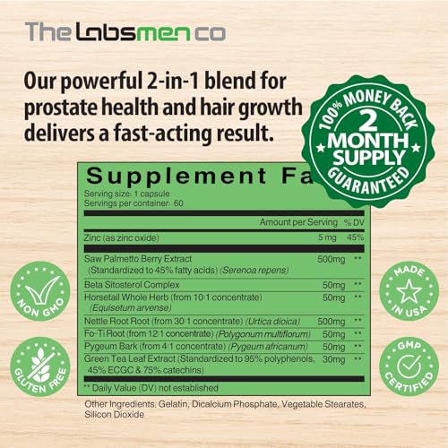THELABSMENCO - Saw Palmetto Extra Forte 1235mg para Homens | Suplemento para Próstata, Crescimento Capilar e Prevenção da Queda de Cabelo | Potente Saw Palmetto para DHT e Saúde Urinária | 1235mg | 60 Cápsulas